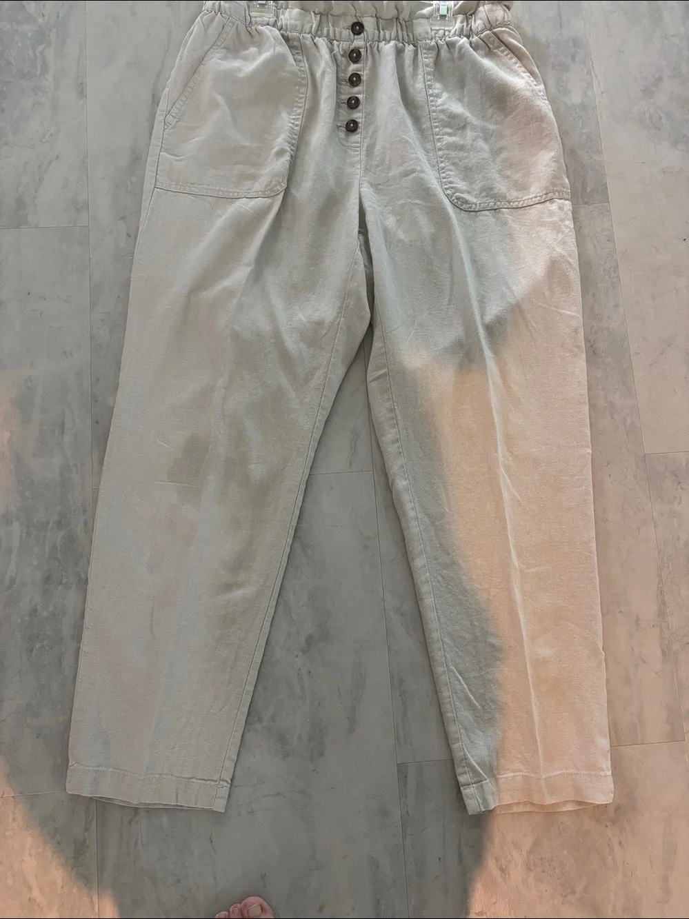 Ellen Tracy linen blend pants Elastic waist/button decor straight leg  size M